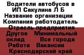 Водители автобусов в ИП Сакулина Л.Б › Название организации ­ Компания-работодатель › Отрасль предприятия ­ Другое › Минимальный оклад ­ 1 - Все города Работа » Вакансии   . Краснодарский край,Геленджик г.